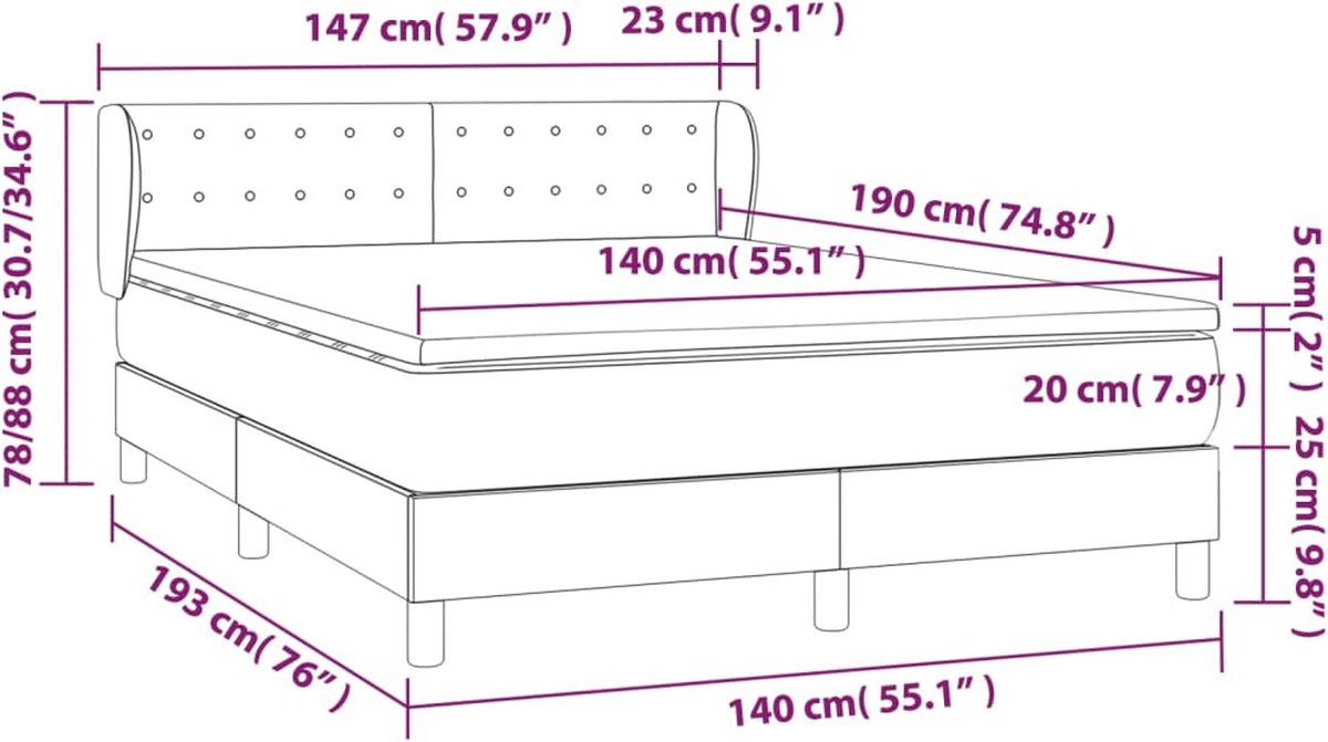 vidaXL - Boxspring - met - matras - stof - lichtgrijs - 140x190 - cm