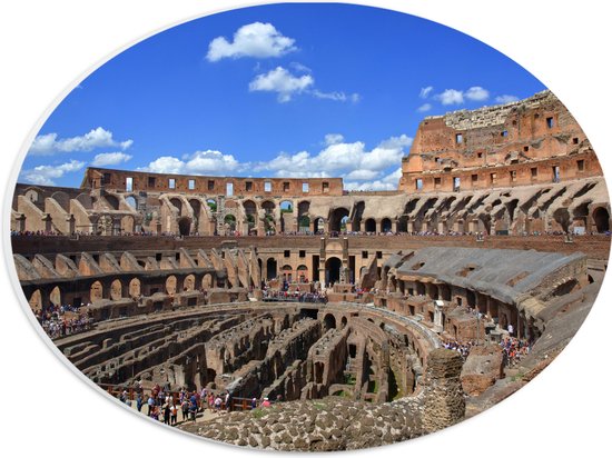 PVC Schuimplaat Ovaal - Binnenkant van het Colesseum in Rome, Italië - 28x21 cm Foto op Ovaal (Met Ophangsysteem)