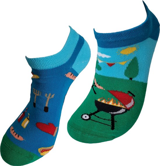 Verjaardag cadeau - BBQ sokken – sneaker sokken - Barbuque vrolijke sokken - valentijn cadeau – lage sokken - grappige sokken - leuke dames en heren sokken - moederdag - vaderdag - Socks waar je Happy van wordt - Maat 36-41