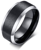 Bague pour homme noire avec bord argenté – Acier – Bagues Hommes Femmes – Cadeau pour Homme – Cadeaux masculins