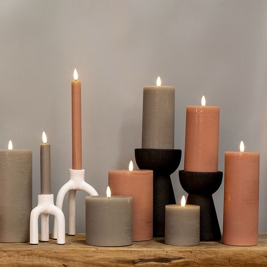 Stompkaarsen - LED kaarsen met bewegende vlam - led kaars grijs set van 4