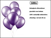 100x Luxe Ballon pearl paars 30cm - biologisch afbreekbaar - Festival feest party verjaardag landen helium lucht thema