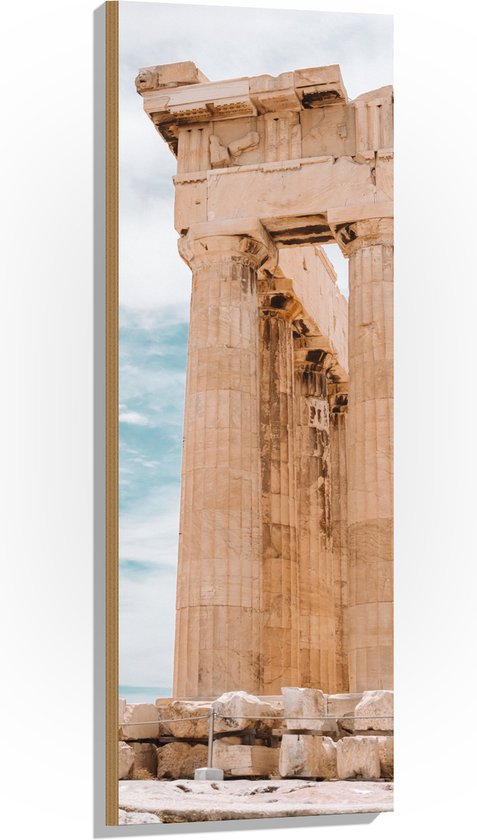 Hout - Deel van Parthenon in Athene, Griekenland - 40x120 cm - 9 mm dik - Foto op Hout (Met Ophangsysteem)