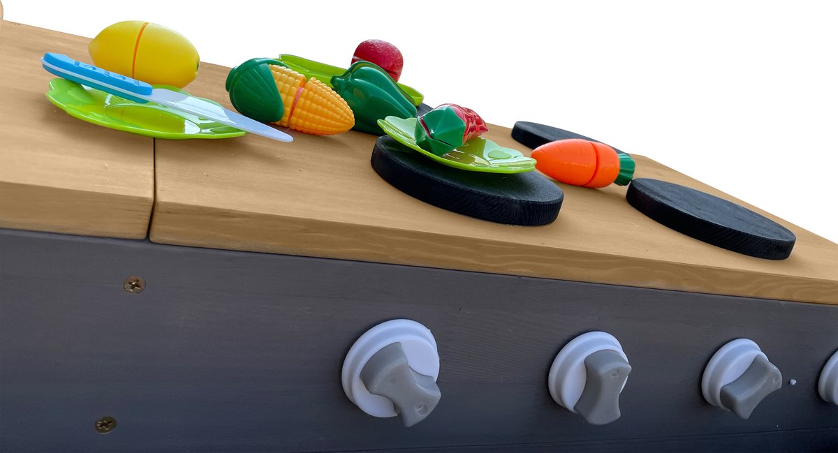 AXI Kelly Zandbak met Speelkeuken Grijs/bruin - Wastafel incl. 17-delige accessoire-set - Inclusief afdekzeil en gronddoek — afbeelding 9
