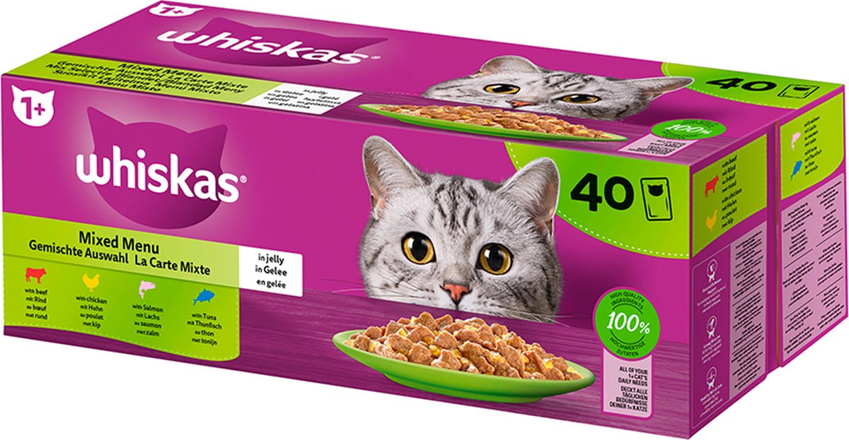 Whiskas Alimentation humide Sélection de volailles en gelée 1+, 40 x 85 g