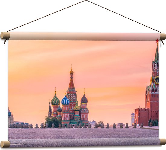 Textielposter - Kleurrijke Kathedralen op Rode Plein in Moskou, Rusland - 60x40 cm Foto op Textiel