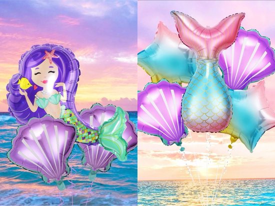 Zeemeerminnen verjaardag ballonnen - verjaardag -ballonnenset - versiering- zeemeermin ballon - onder water thema - paars- blauw - zeegroen - heliumbalonnen