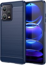 Geborsteld TPU Hoesje Geschikt voor Xiaomi Redmi Note 12 Pro Plus | Beschermhoes | Back Cover | Flexibel TPU | Stijlvol Carbon | Dun | Blauw