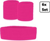 6x Zweetbandjes set neon roze 3-dlg - Sport