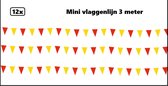 12x Mini vlaggenlijn rood/geel 3 meter - 10cm x 15cm - Festival thema feest party verjaardag gala vlag lijn