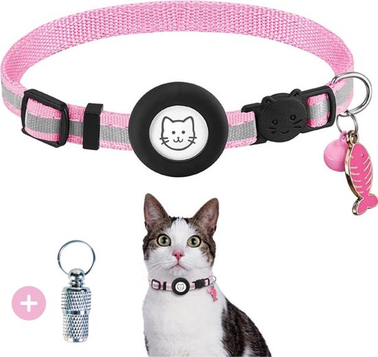 Foto: Peekguard kattenhalsband geschikt voor apple airtag halsband kat met airtag houder reflecterend comfortabel veiligheidssluiting kras en waterbestendig incl adreskoker candy roze