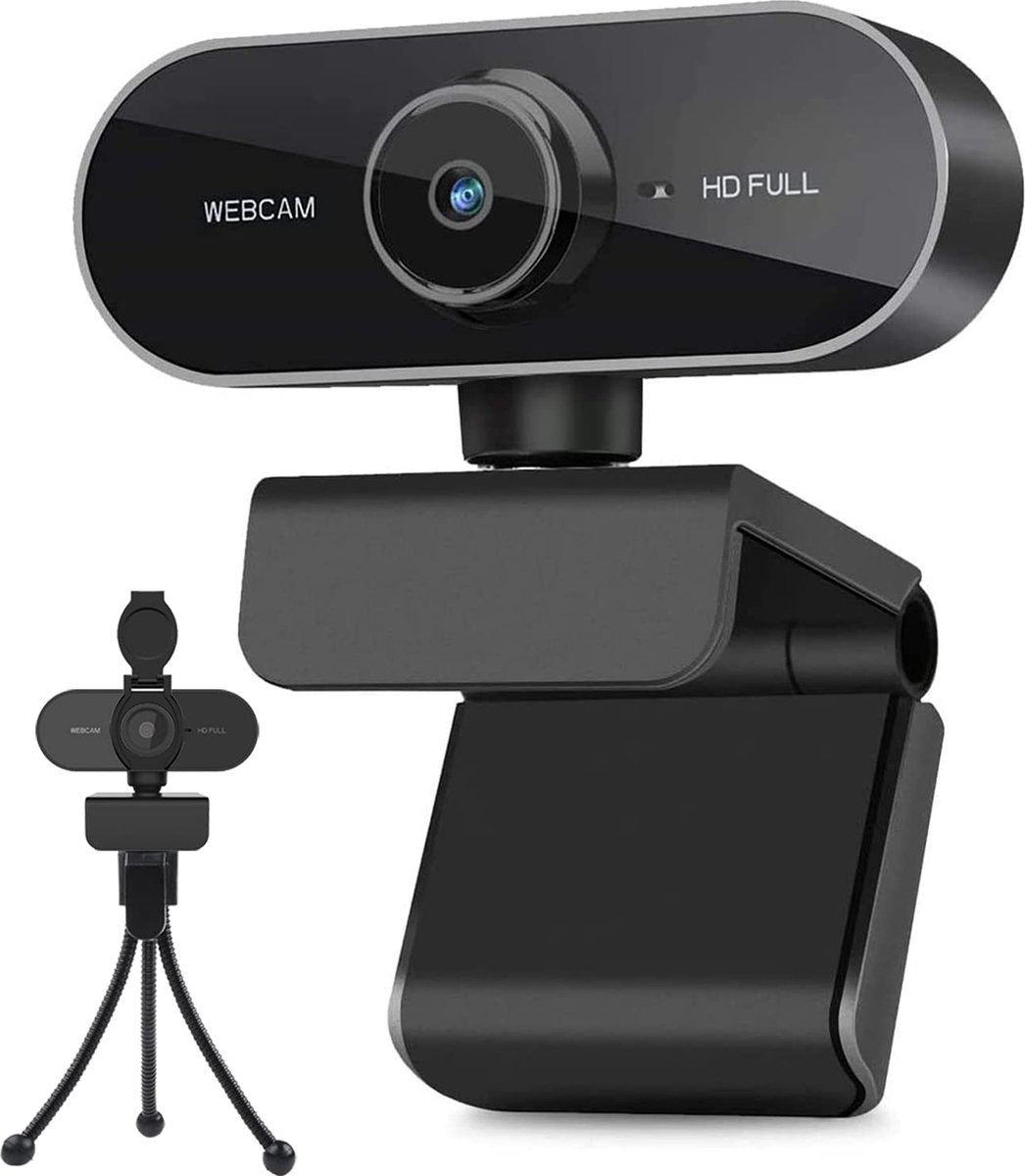 Full HD Webcam met Microfoon, Privacy Cover en Tripod | 1080P FHD | Plug & Play USB Web Camera Desktop & Laptop Online Vergadering, Zoom, Skype, Facetime, Windows, Linux, and macOS