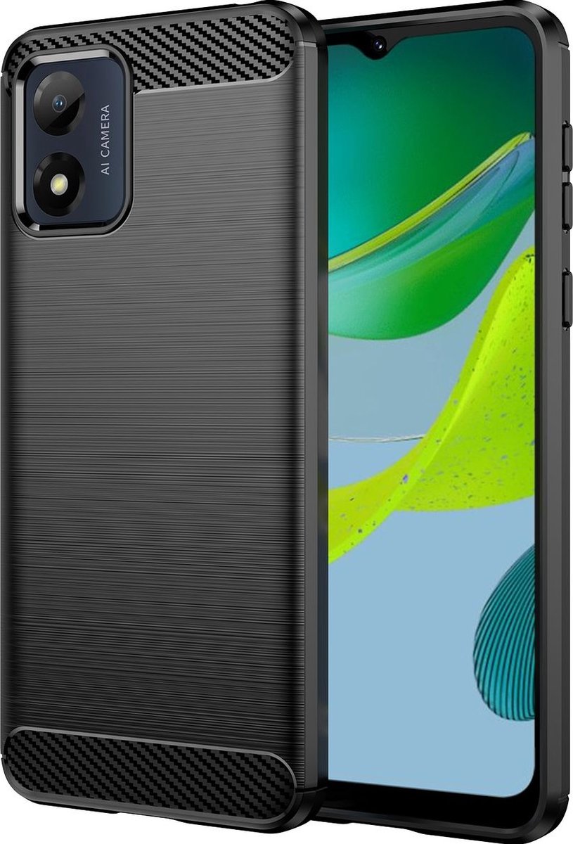 Mobigear Hoesje geschikt voor Motorola Moto E13 Telefoonhoesje Flexibel TPU | Mobigear Brushed Slim Backcover | Moto E13 Case | Back Cover - Zwart