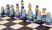 Babushka Blue Chess Set - Échiquier décoratif pliable avec Pièces d'échecs - King 90mm - Échiquier 420x210