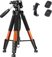 Multifunctioneel Camera Statief - 183cm - Inclusief Reistas En Accessoires - Lichtgewicht Aluminium Reisstatief - met 3-Weg Draaibare Kop - 360° Panoramisch Schieten - Oranje