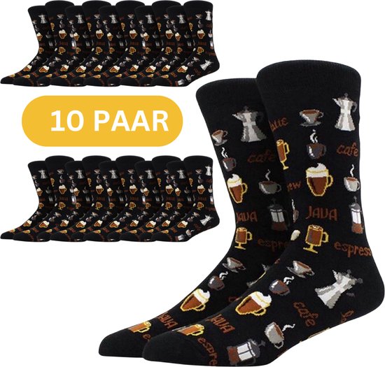 Winkrs - 10x Sokken met Koffie - 10 paar Dames sokken maat 37/40 - Beroepen/Café/Barista