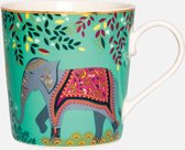 Sara Miller London - India Mug Light Jade - Mug - Vert - Éléphant - Éléphant - Ø 9,8 cm, H 10,6 cm, 0 l
