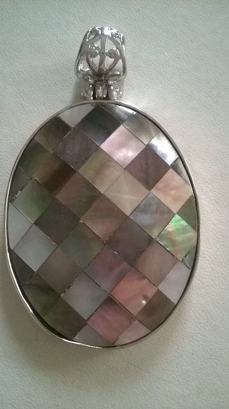 Gemstones-silver-natuursteen hanger 4,5 x 3,6 cm in 925 sterling zilver abaloon 20 g