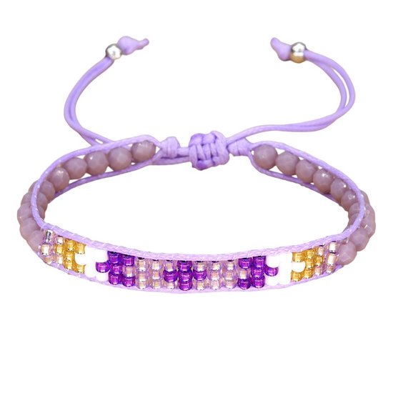 Bracelet Femme - Perles de Verre - Ajustable - Violet