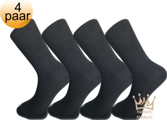 Nakkie’s medische sokken - 100% katoen - 4 paar - Maat 47/50 - Zwart