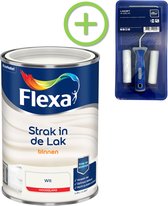 Flexa Strak in de Lak - Watergedragen - Hoogglans - wit - 1,25 liter + Flexa Lakroller - 4 delig