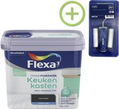 Flexa Mooi Makkelijk - Lak Keukenkasten - Mooi Zwart - 750 ml + Flexa Lakroller - 4 delig