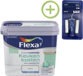 Flexa Mooi Makkelijk - Keukenkasten - Mooi Wit - 750 ml + Flexa Lakroller - 4 delig