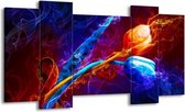 GroepArt - Schilderij - Tulp - Blauw, Rood, Oranje - 120x65 5Luik - Foto Op Canvas - GroepArt 6000+ Schilderijen 0p Canvas Art Collectie - Wanddecoratie