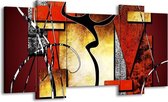GroepArt - Schilderij - Abstract - Rood, Grijs, Geel - 120x65 5Luik - Foto Op Canvas - GroepArt 6000+ Schilderijen 0p Canvas Art Collectie - Wanddecoratie