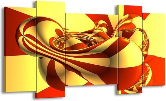 GroepArt - Schilderij - Abstract - Geel, Rood - 120x65 5Luik - Foto Op Canvas - GroepArt 6000+ Schilderijen 0p Canvas Art Collectie - Wanddecoratie