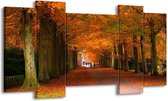 GroepArt - Schilderij - Herfst - Bruin, Oranje, Groen - 120x65 5Luik - Foto Op Canvas - GroepArt 6000+ Schilderijen 0p Canvas Art Collectie - Wanddecoratie