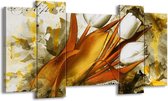 GroepArt - Schilderij - Tulpen - Wit, Bruin, Geel - 120x65 5Luik - Foto Op Canvas - GroepArt 6000+ Schilderijen 0p Canvas Art Collectie - Wanddecoratie