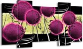 GroepArt - Schilderij - Bloem - Roze, Geel, Wit - 120x65 5Luik - Foto Op Canvas - GroepArt 6000+ Schilderijen 0p Canvas Art Collectie - Wanddecoratie