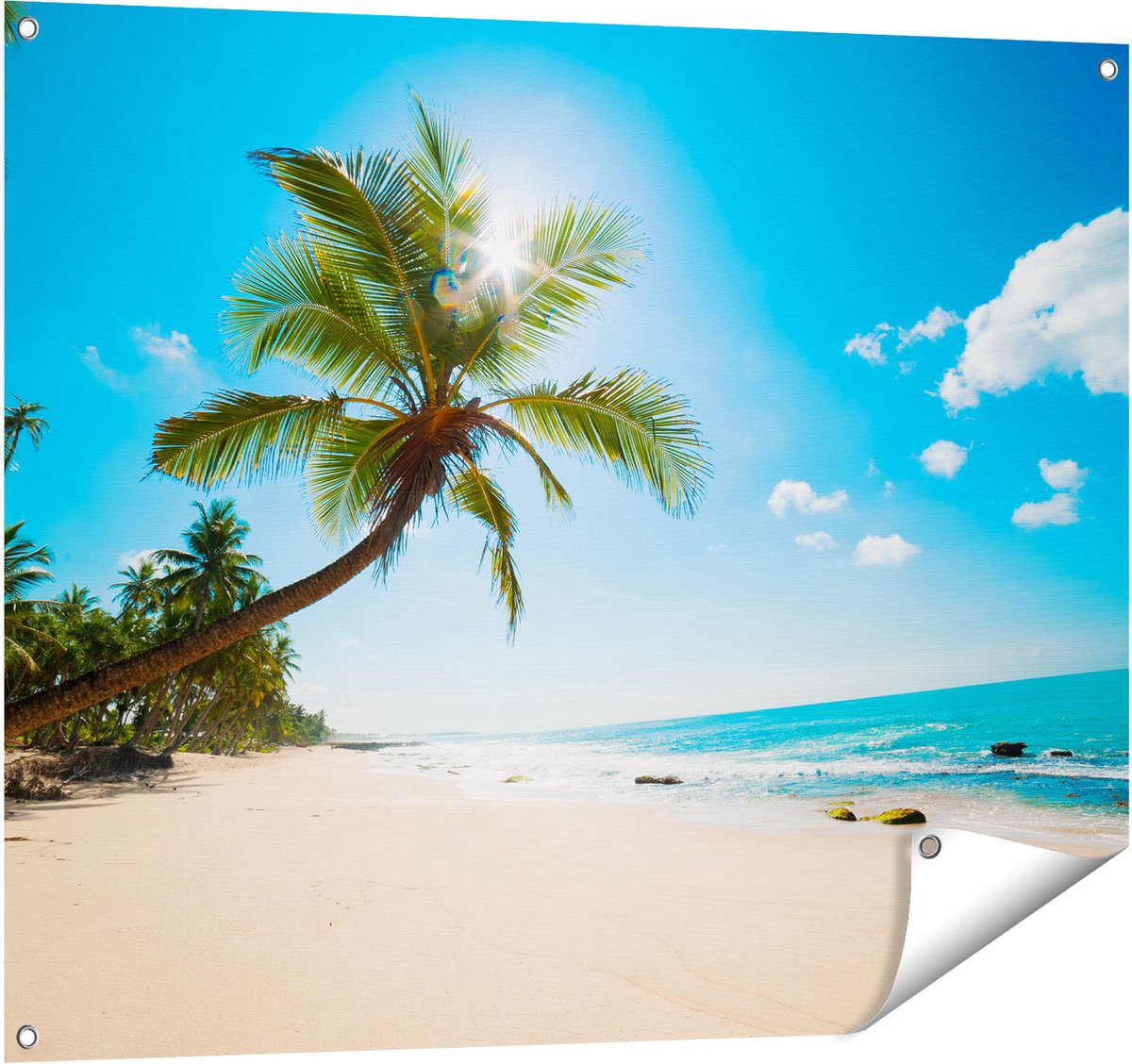 Gards Tuinposter Tropisch Strand en Zee in Sri Lanka - 100x80 cm - Tuindoek - Tuindecoratie - Wanddecoratie buiten - Tuinschilderij Multikleur