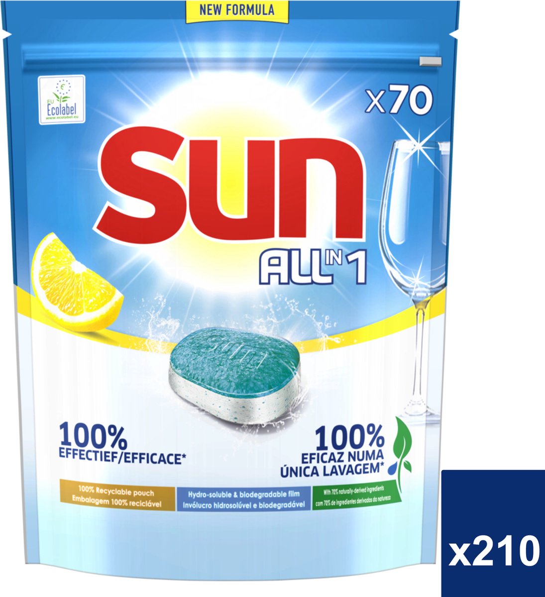 Sun - Tout en 1 Tablettes lave-vaisselle - Lemon 3 x 70 tabs (210