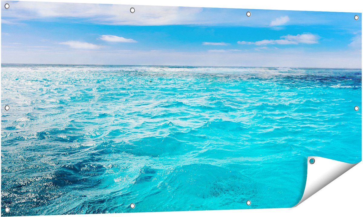 Gards Tuinposter Blauwe Caribische Zee Water - 140x70 cm - Tuindoek - Tuindecoratie - Wanddecoratie buiten - Tuinschilderij Multikleur