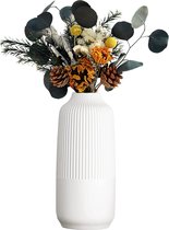 Keramische vaas voor pampagras, vazen ​​decoratie boho, hoge vaas, wit, mat, 25 cm hoog, voor bloemen, modern vazen, decoratie voor droge bloemen, kantoor en eettafel