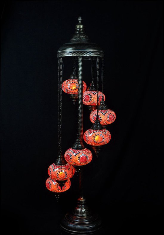 Lampe Turque Lampadaire Mosaïque Oriental Marocain Handgemaakt Rouge/orange 7 ampoules