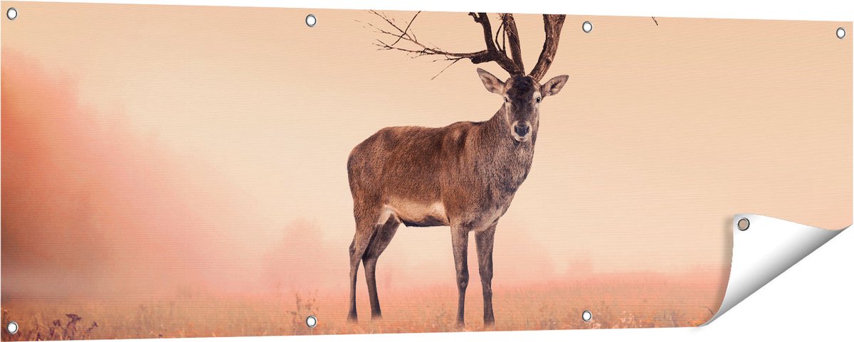 Gards Tuinposter Hert met een Bomen Gewei - 150x50 cm - Tuindoek - Tuindecoratie - Wanddecoratie buiten - Tuinschilderij Multikleur