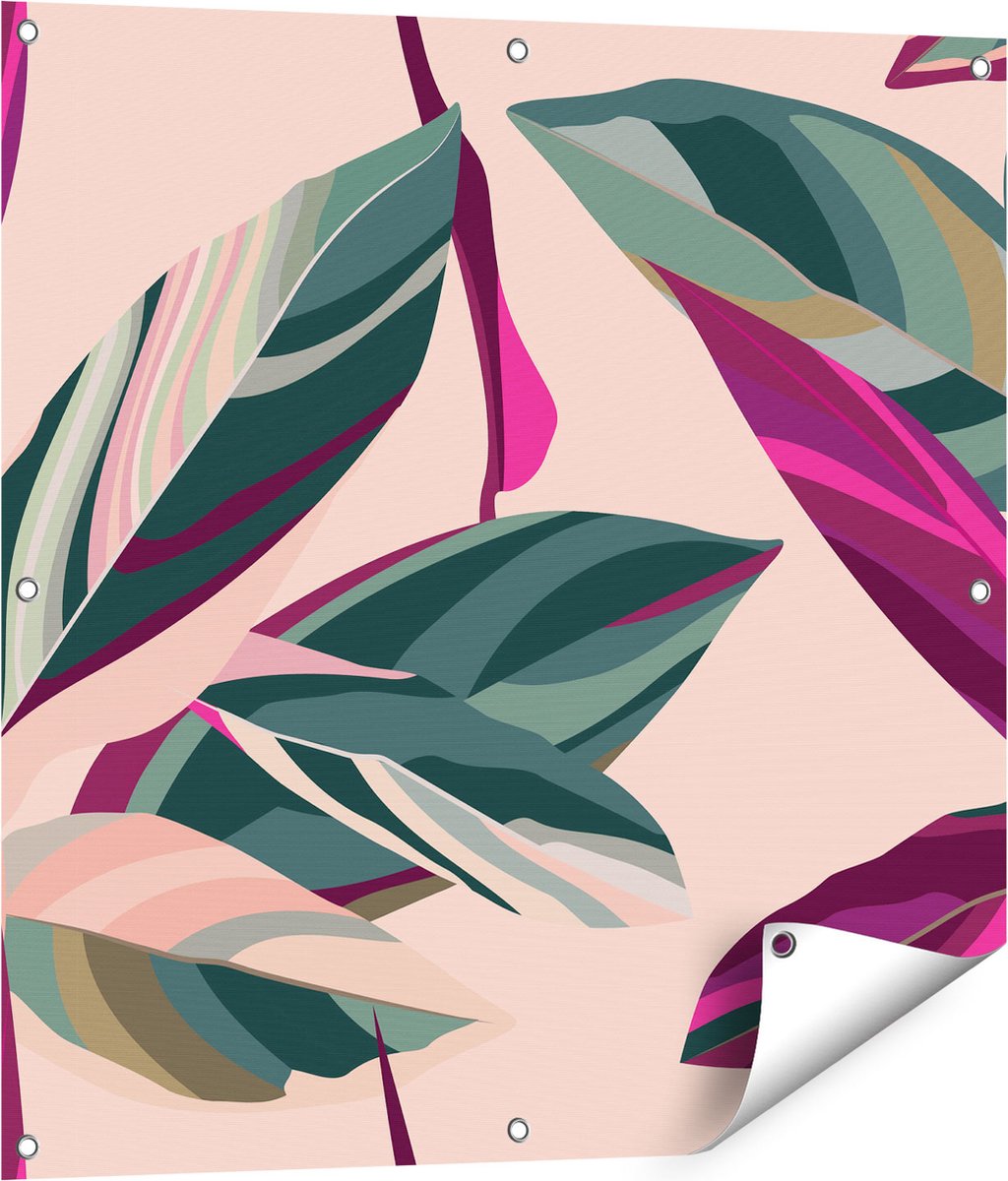 Gards Tuinposter Bloem Bladeren - Bloemen - Abstract - 80x80 cm - Tuindoek - Tuindecoratie - Wanddecoratie buiten - Tuinschilderij Multikleur