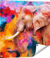 Gards Tuinposter Kleurrijke Olifant - Abstract - 70x70 cm - Tuindoek - Tuindecoratie - Wanddecoratie buiten - Tuinschilderij