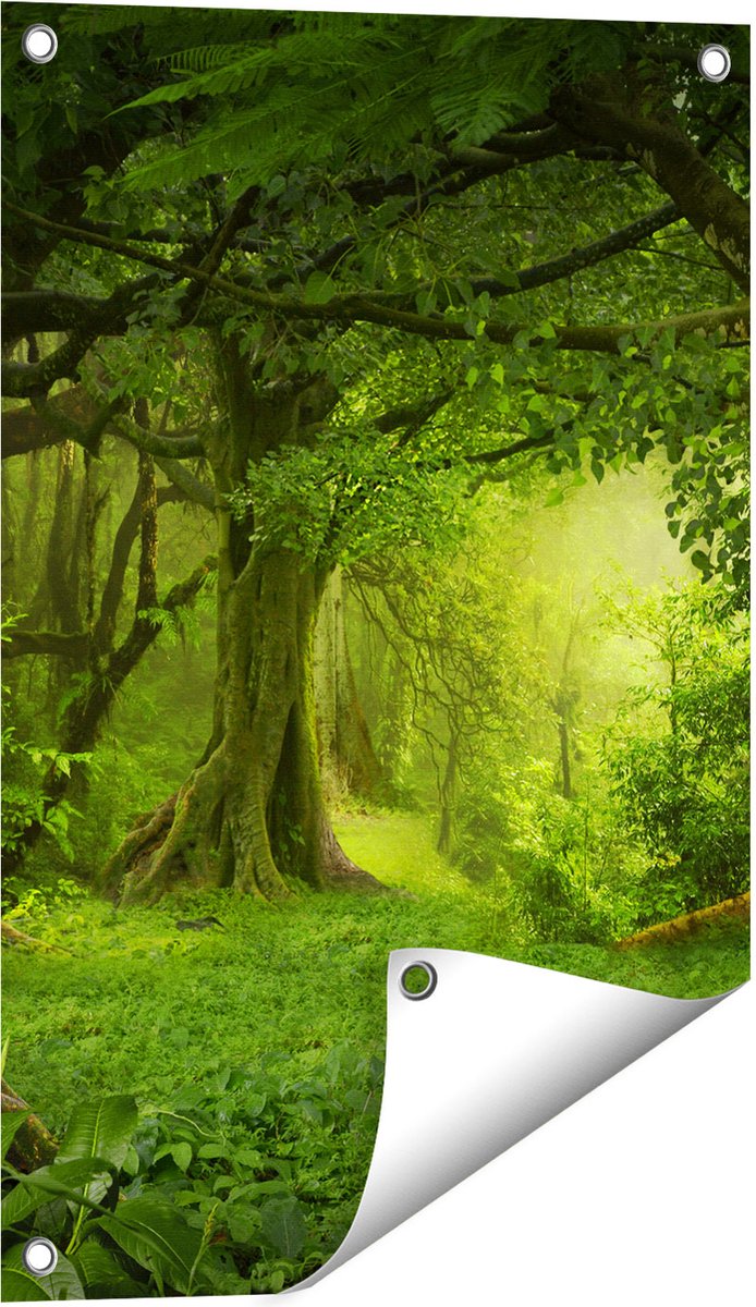 Gards Tuinposter Groene Tropische Jungle Bos - 40x60 cm - Tuindoek - Tuindecoratie - Wanddecoratie buiten - Tuinschilderij Multikleur