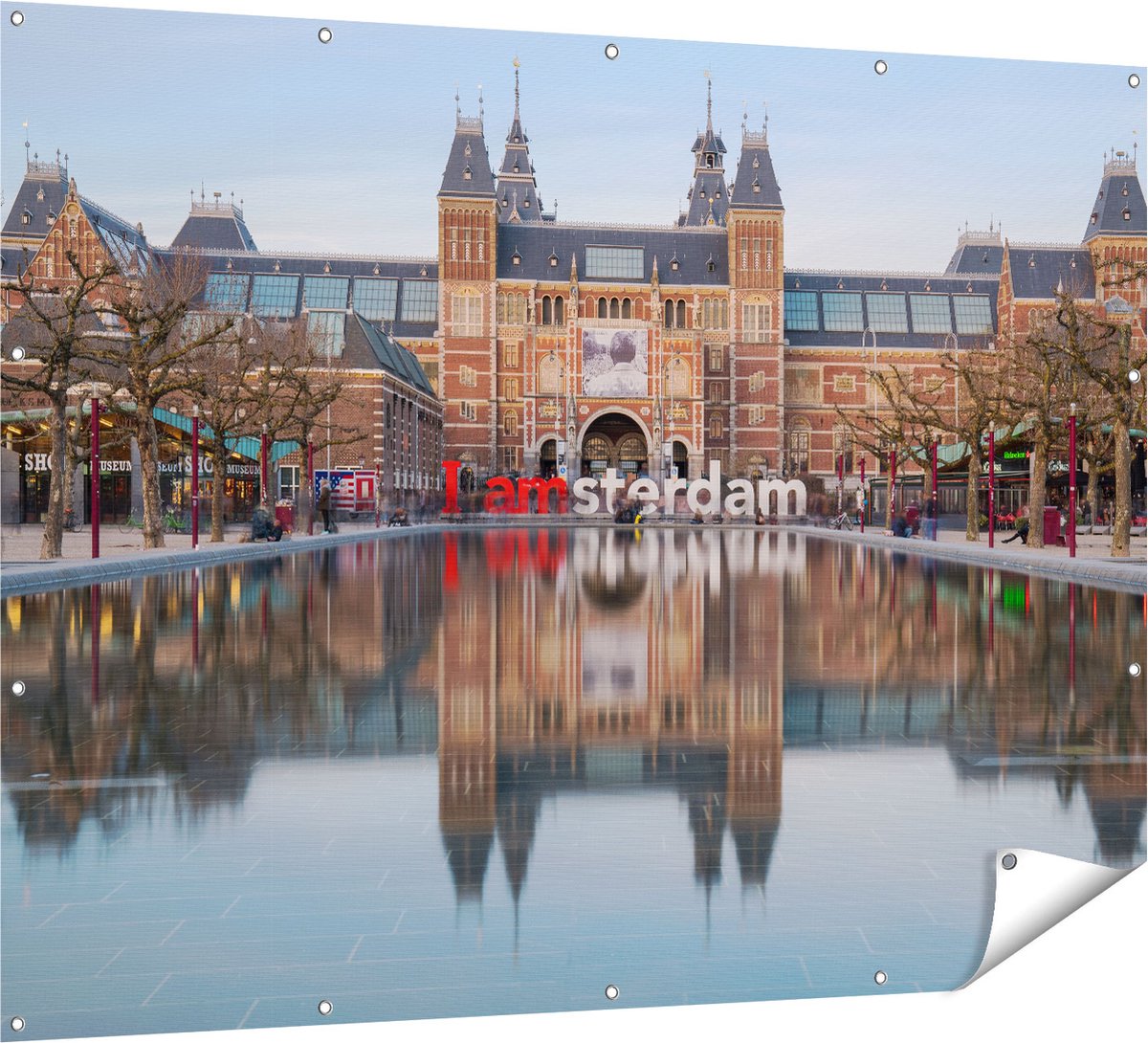 Gards Tuinposter Amsterdam Rijksmuseum - I Amsterdam Tekst - 160x120 cm - Tuindoek - Tuindecoratie - Wanddecoratie buiten - Tuinschilderij Multikleur
