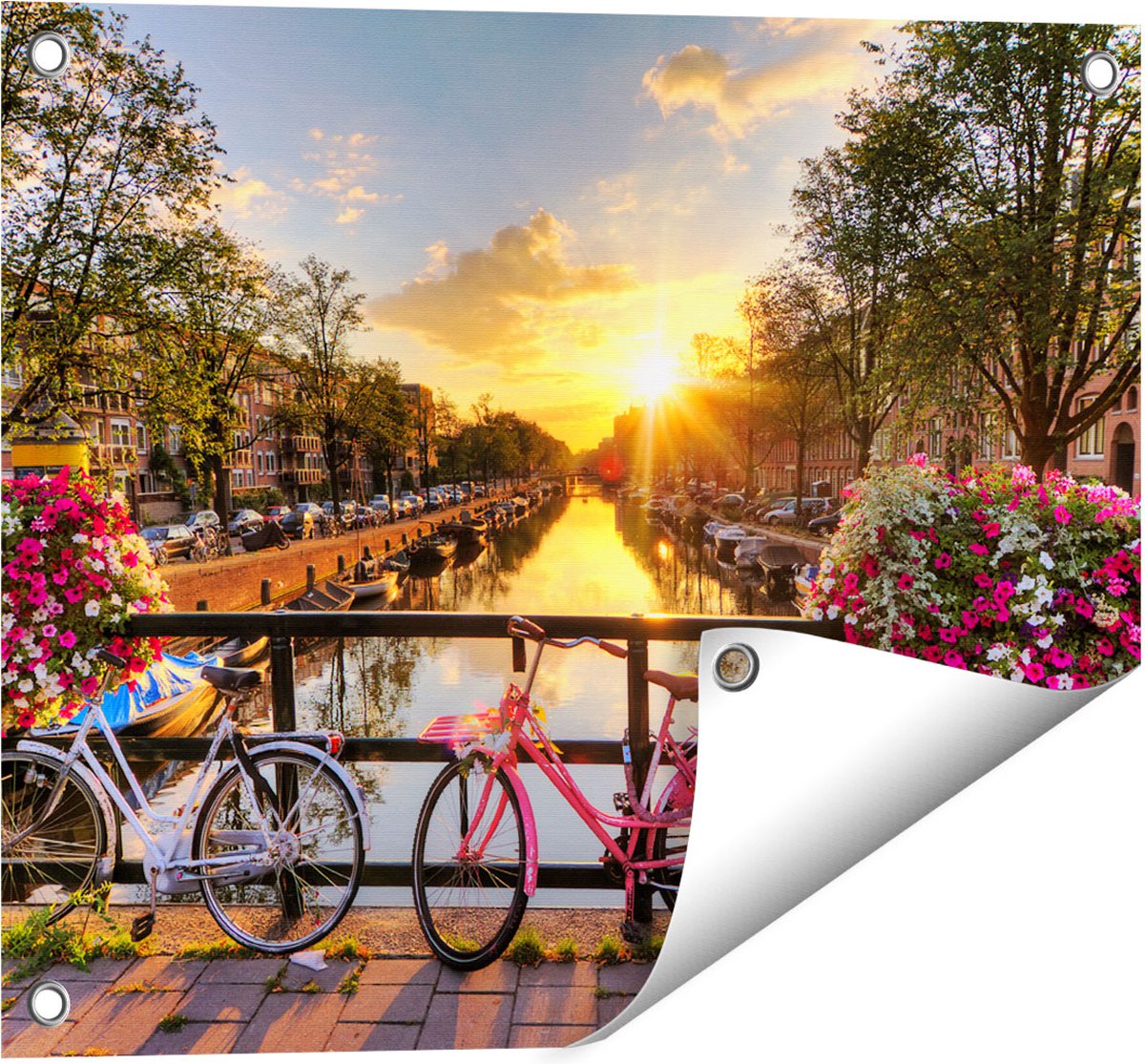 Gards Tuinposter Amsterdamse Brug met Zonsopgang - 50x40 cm - Tuindoek - Tuindecoratie - Wanddecoratie buiten - Tuinschilderij Multikleur