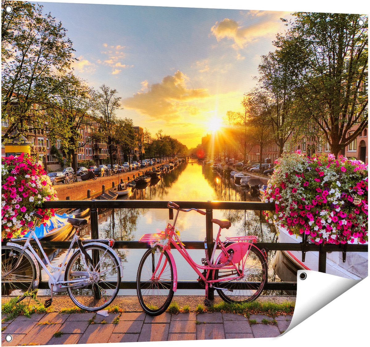 Gards Tuinposter Amsterdamse Brug met Zonsopgang - 100x80 cm - Tuindoek - Tuindecoratie - Wanddecoratie buiten - Tuinschilderij Multikleur