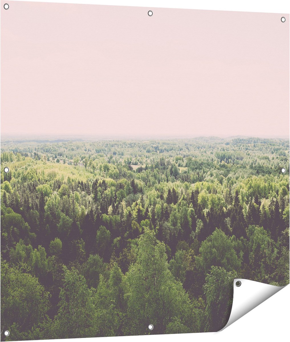 Gards Tuinposter Eindeloze Bos met Groene Bomen - 100x100 cm - Tuindoek - Tuindecoratie - Wanddecoratie buiten - Tuinschilderij Multikleur