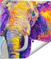 Gards Tuinposter Olifant van Olieverf - Kleur - Abstract - 50x50 cm - Tuindoek - Tuindecoratie - Wanddecoratie buiten - Tuinschilderij