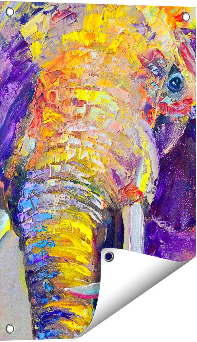 Gards Tuinposter Olifant van Olieverf - Kleur - Abstract - 40x60 cm - Tuindoek - Tuindecoratie - Wanddecoratie buiten - Tuinschilderij Multikleur