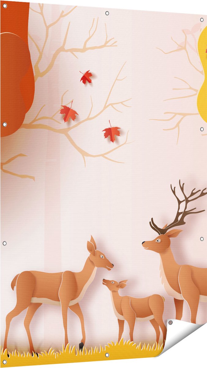 Gards Tuinposter Herten in het Bos Illustratie - Abstract - 100x150 cm - Tuindoek - Tuindecoratie - Wanddecoratie buiten - Tuinschilderij Multikleur