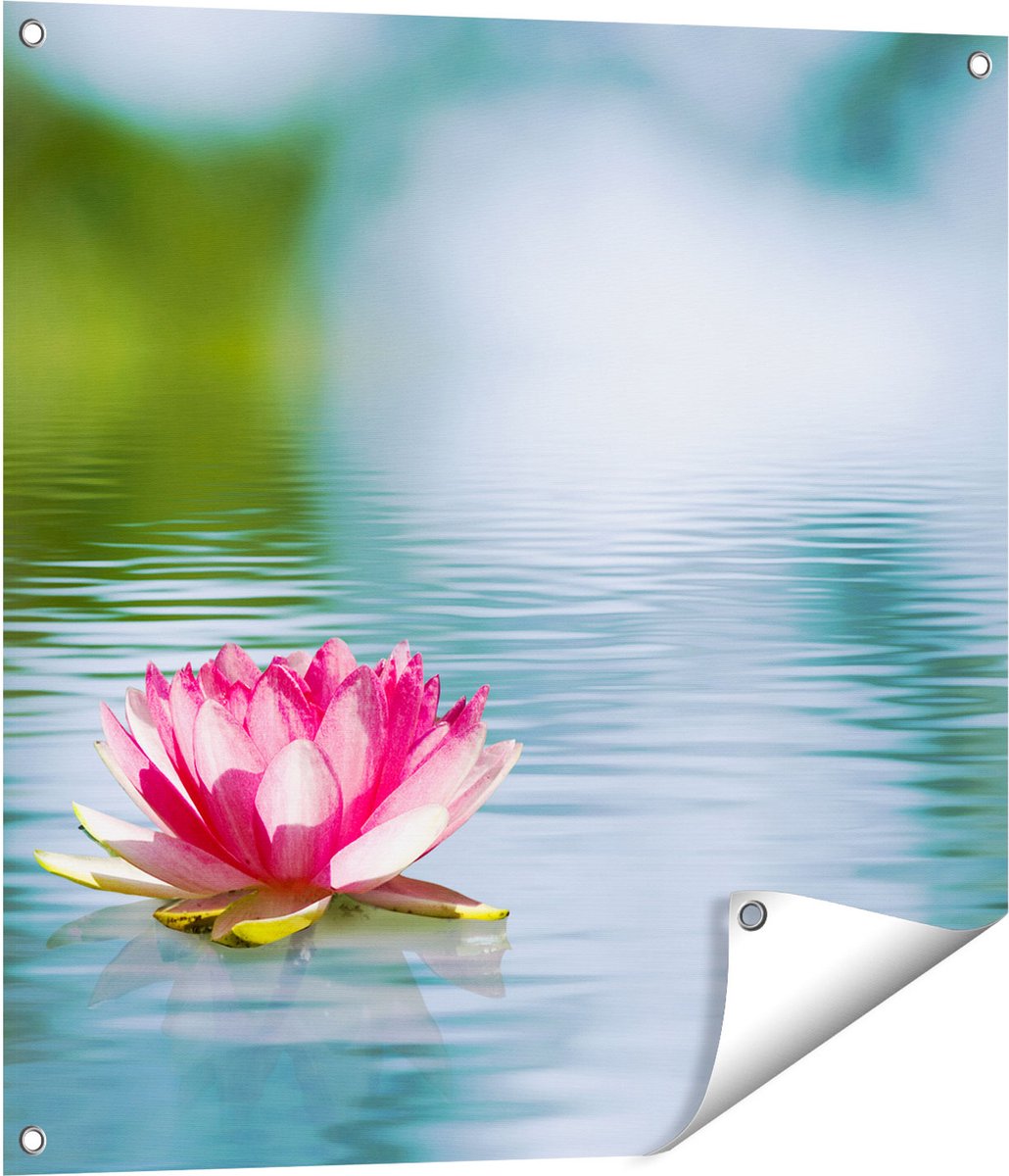 Gards Tuinposter Roze Lotusbloem op het Water - 70x70 cm - Tuindoek - Tuindecoratie - Wanddecoratie buiten - Tuinschilderij Multikleur